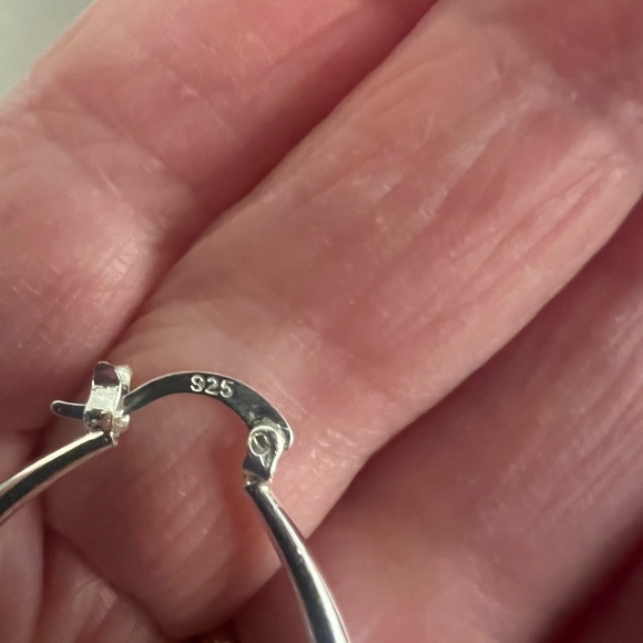 Large Sterling Silver Oval Post Hoop Earrings - Picture 3 of 4